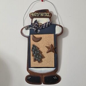 Rustic Metal Snowman Frosty Notes Cork Bulletin Board Wall Decor‎ with Magnets